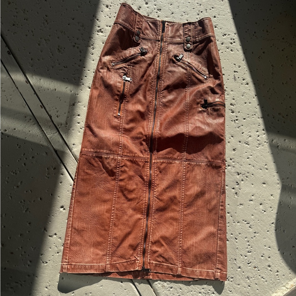 Brand new with tag— Distressed vegan leather maxi skirt